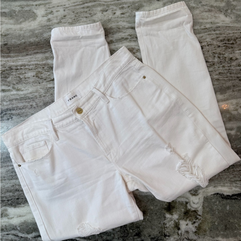 Frame Denim White Distressed Ankle Jeans